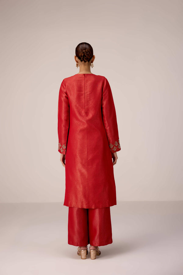 Brick red zardozi  embroidered kurta pants set