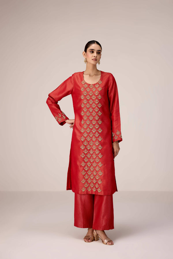 Brick red zardozi  embroidered kurta pants set