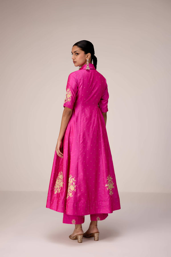 Pink gold applique embroidered angrakha pants set
