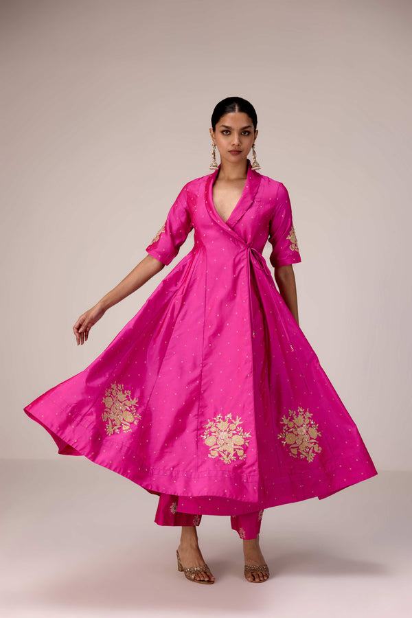 Pink gold applique embroidered angrakha pants set