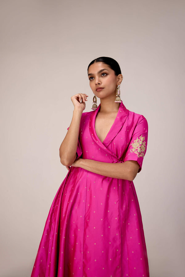 Pink gold applique embroidered angrakha pants set