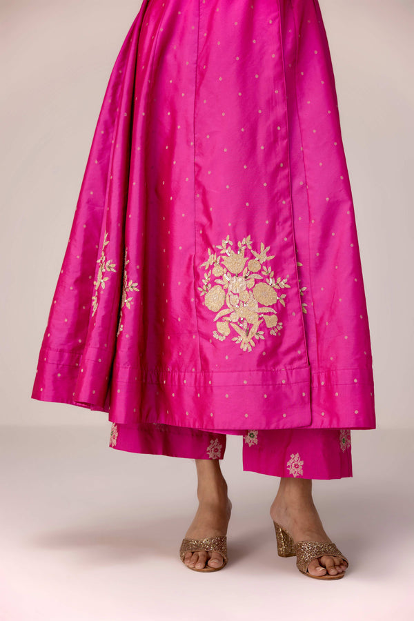 Pink gold applique embroidered angrakha pants set