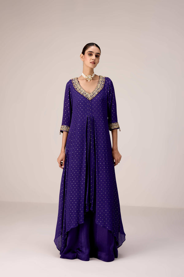 Purple zardozi embroidered kurta pants set