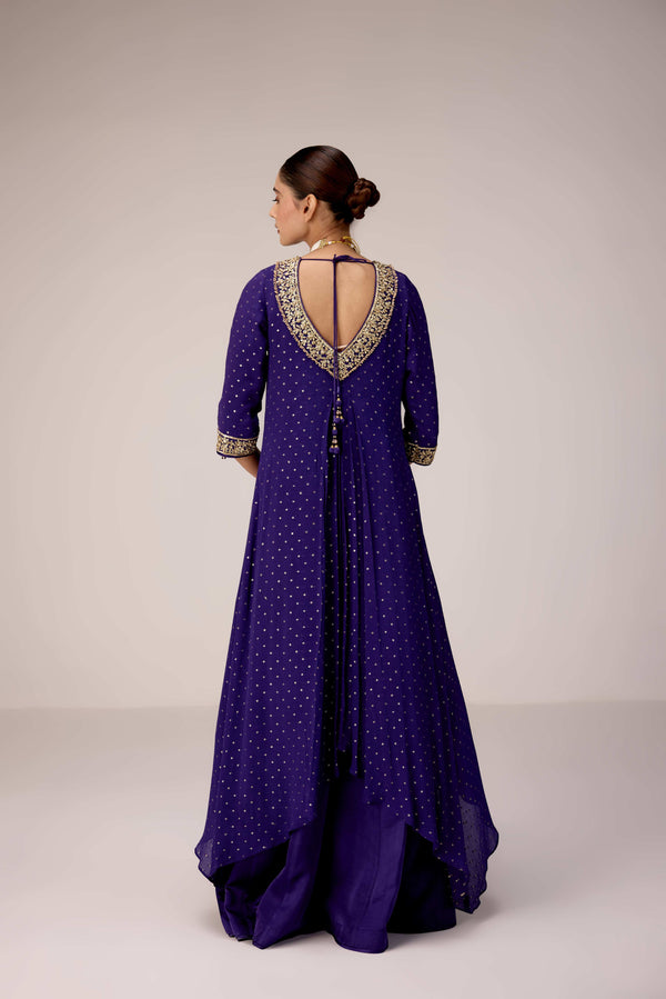 Purple zardozi embroidered kurta pants set