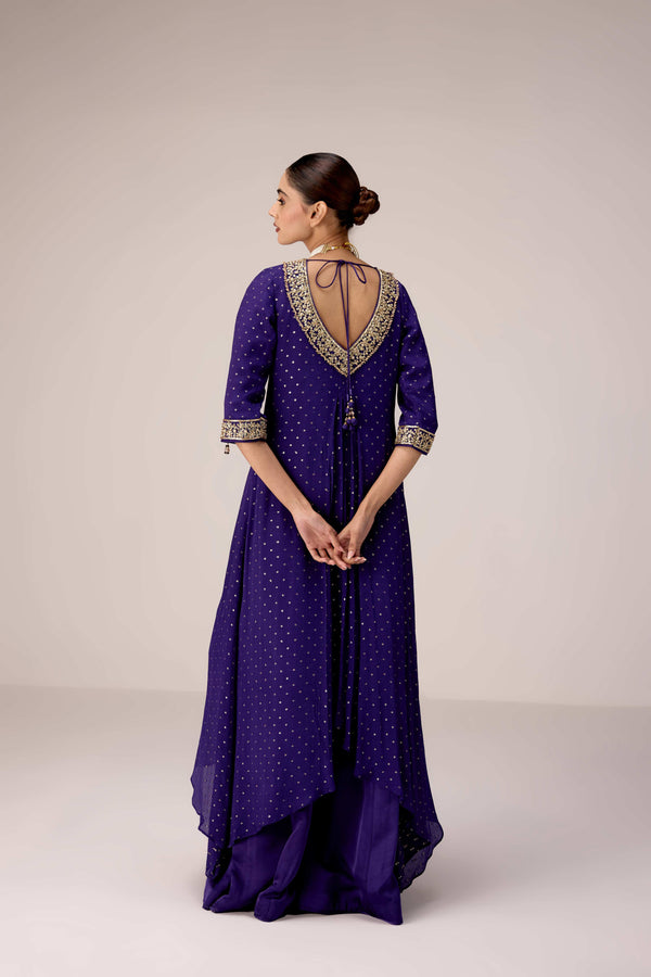 Purple zardozi embroidered kurta pants set