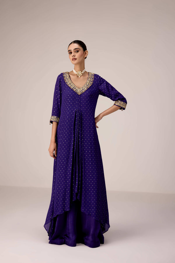 Purple zardozi embroidered kurta pants set
