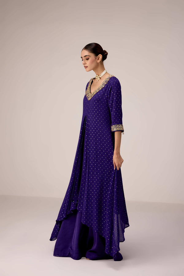 Purple zardozi embroidered kurta pants set