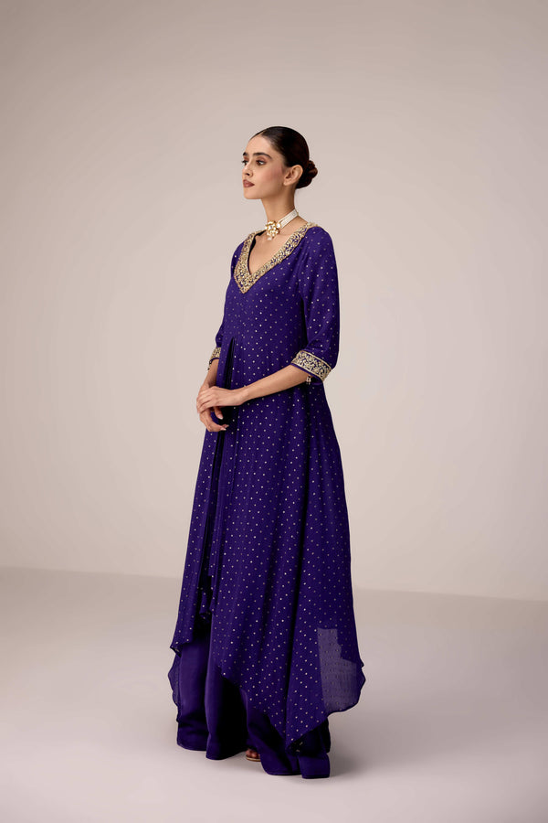 Purple zardozi embroidered kurta pants set