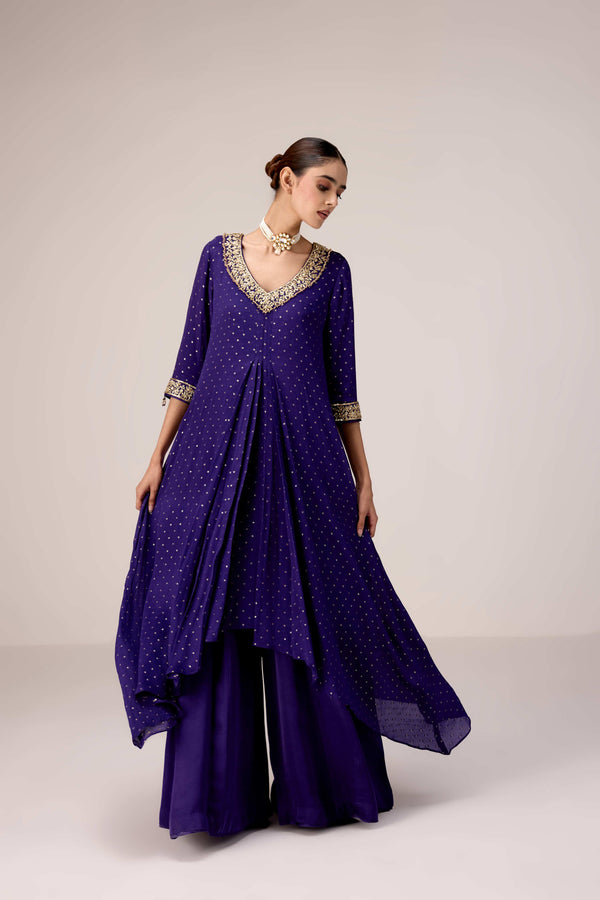 Purple zardozi embroidered kurta pants set