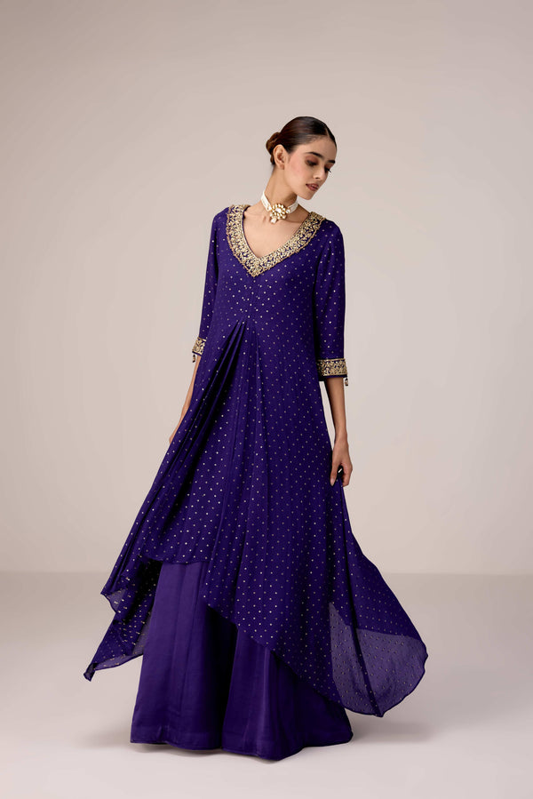 Purple zardozi embroidered kurta pants set