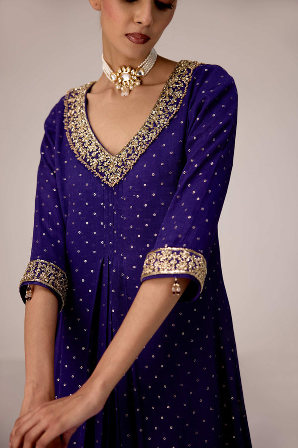 Purple zardozi embroidered kurta pants set