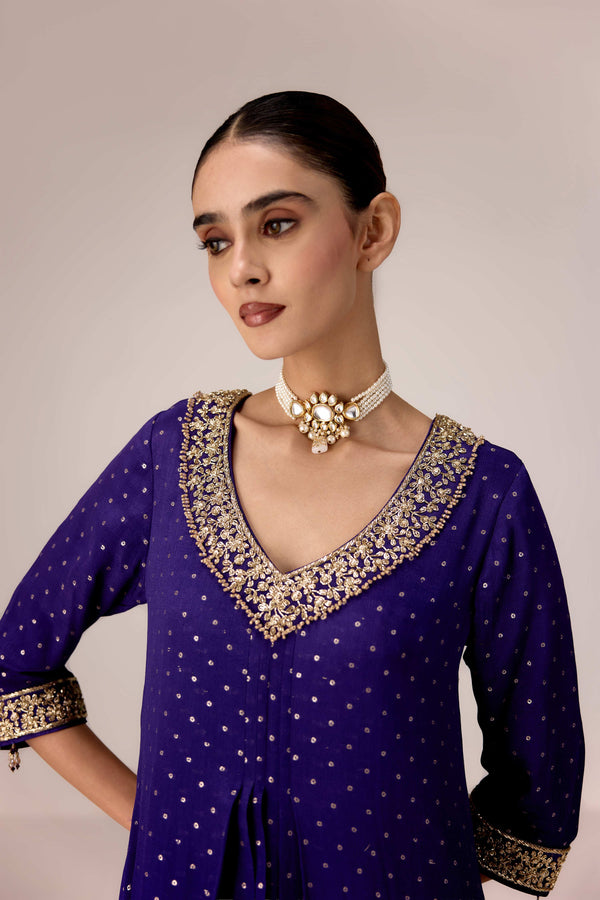 Purple zardozi embroidered kurta pants set
