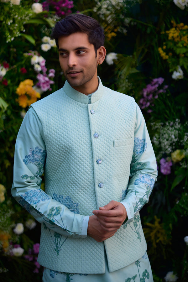 Illusion Blue Kurta & Waistcoat Set