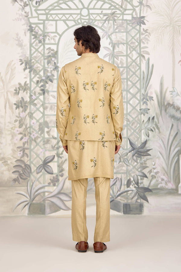 Neutral Yellow Kurta & Waistcoat Set.