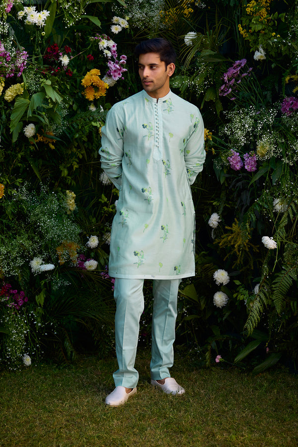 Aqua Blue Kurta & Waistcoat Set