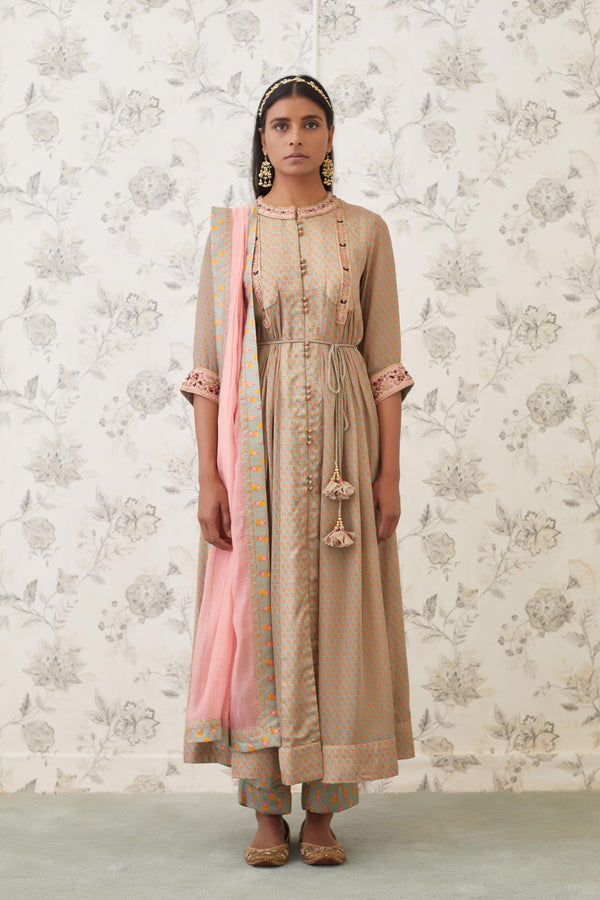 Light Olive Green Anarkali Set.