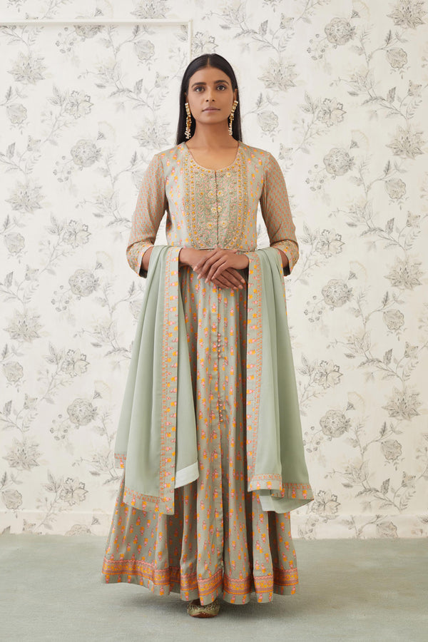 Light Olive Green Anarkali Set.