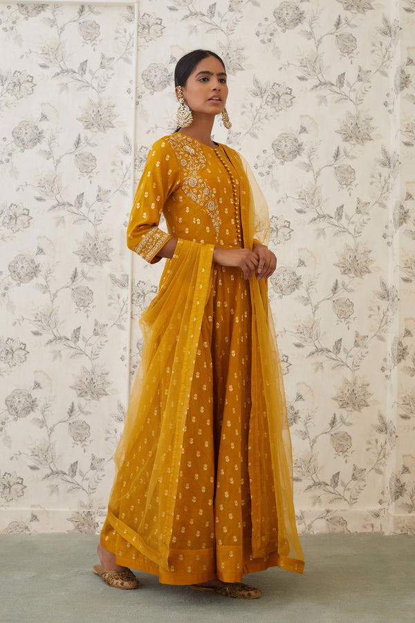 Mustard Anarkali Set.