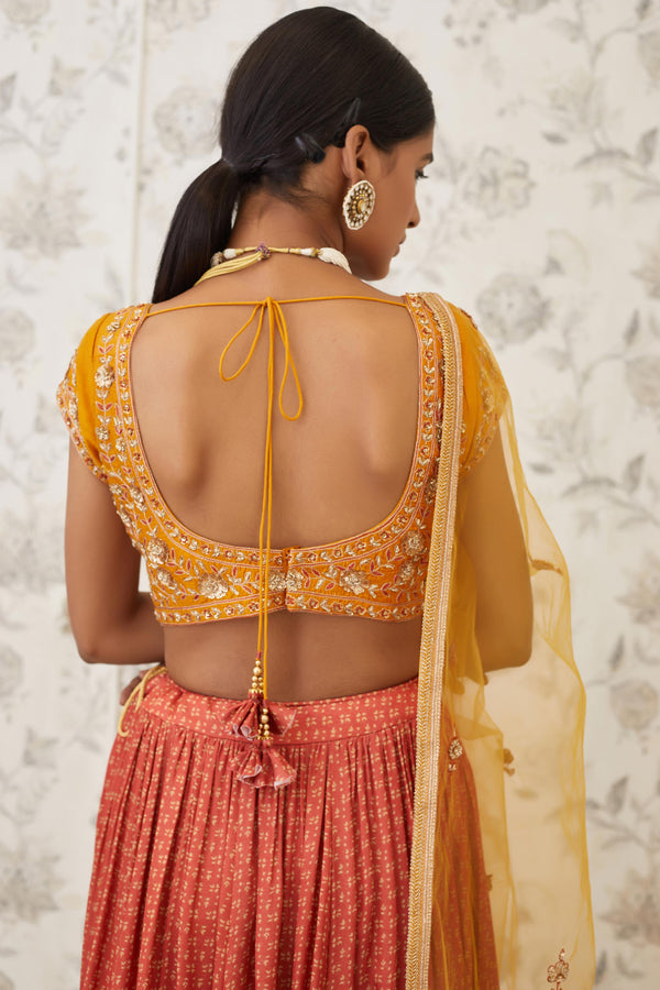 Mustard & Burnt Orange Lehenga Set.