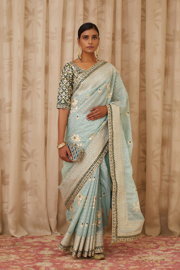 Blush Blue-Green Saree Set.