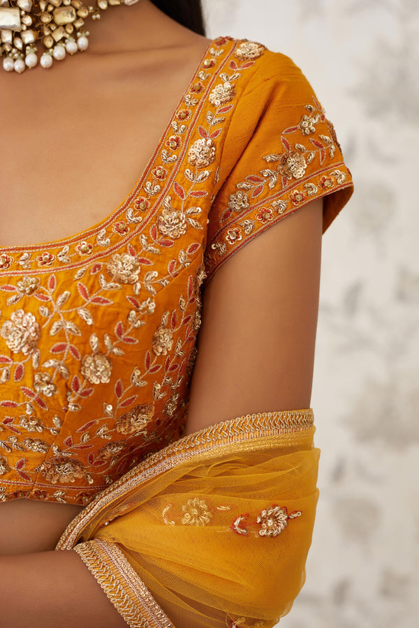 Mustard & Burnt Orange Lehenga Set.