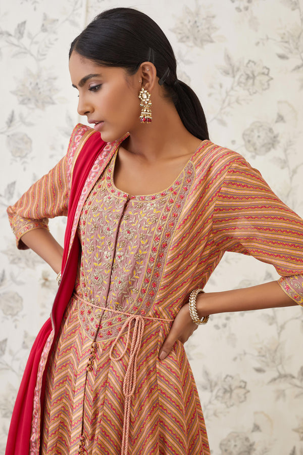 Rust Orange Red Anarkali Set.