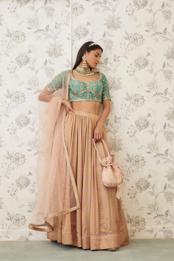 Green Beige Lehenga Set.