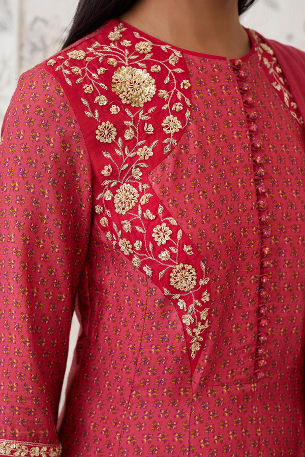 Coral Anarkali Set.