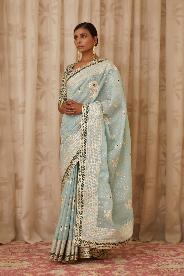 Blush Blue-Green Saree Set.