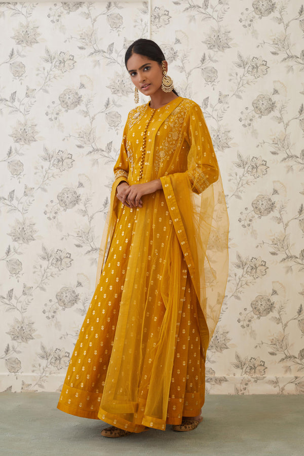 Mustard Anarkali Set.