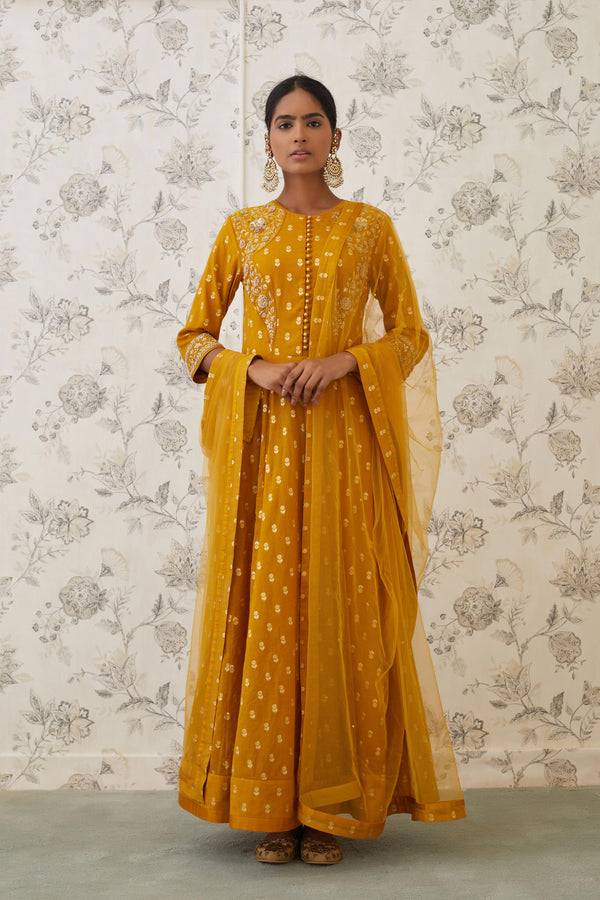 Mustard Anarkali Set.