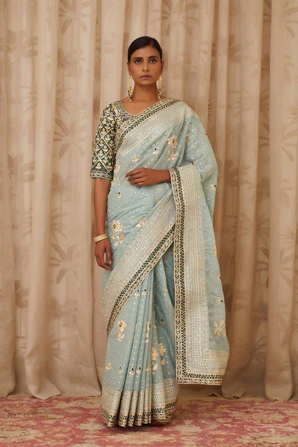 Blush Blue-Green Saree Set.