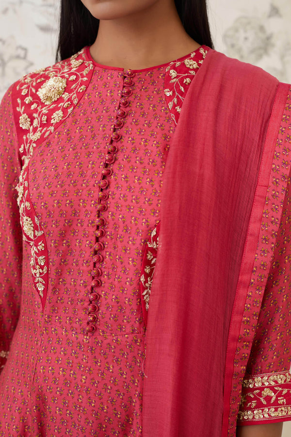 Coral Anarkali Set.