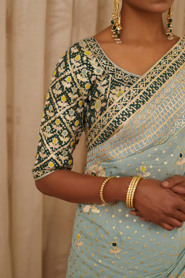 Blush Blue-Green Saree Set.