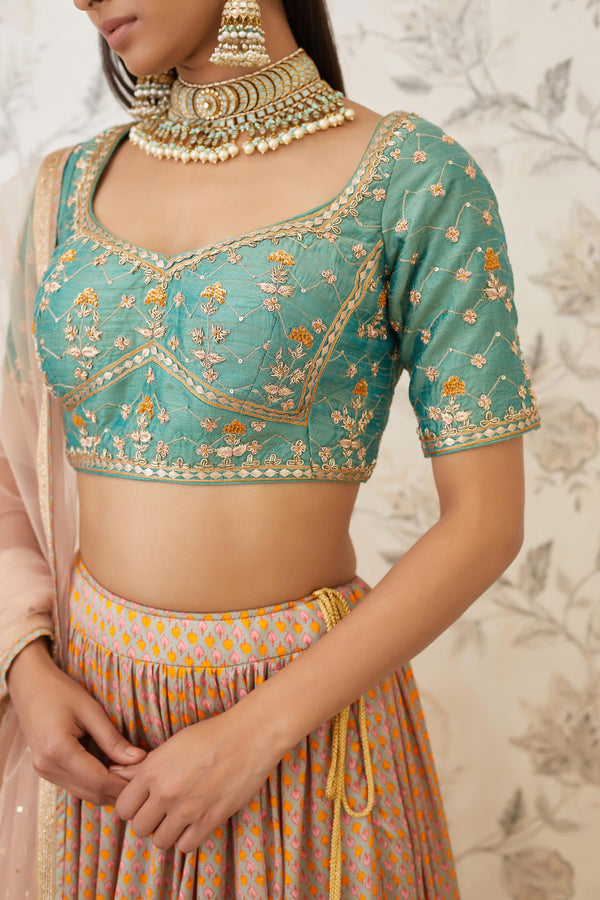 Green Beige Lehenga Set.