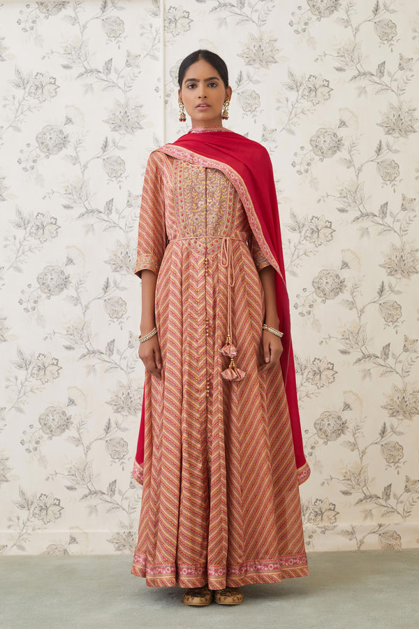 Rust Orange Red Anarkali Set.