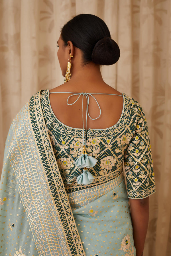 Blush Blue-Green Saree Set.