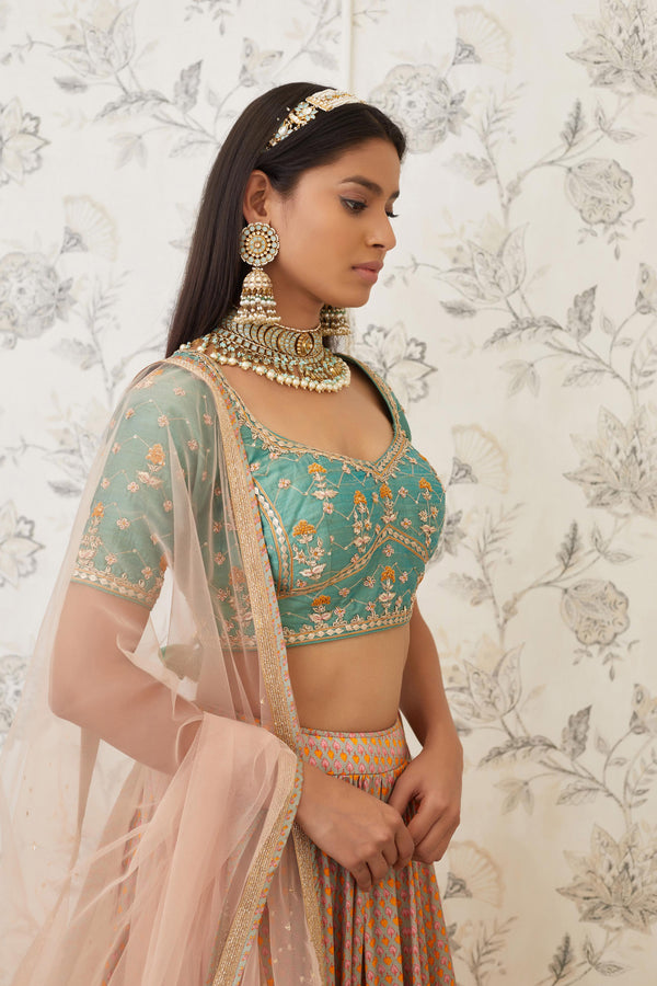 Green Beige Lehenga Set.