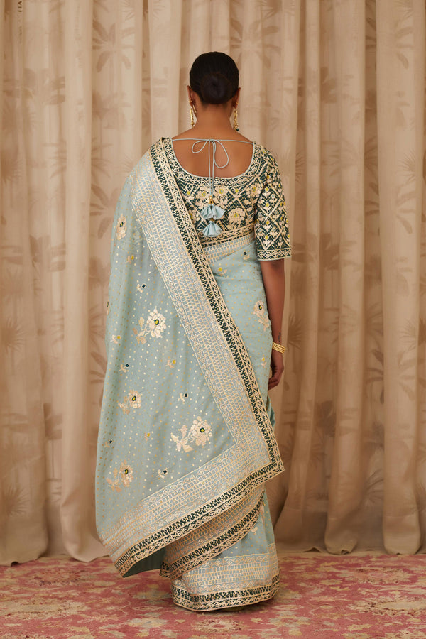 Blush Blue-Green Saree Set.