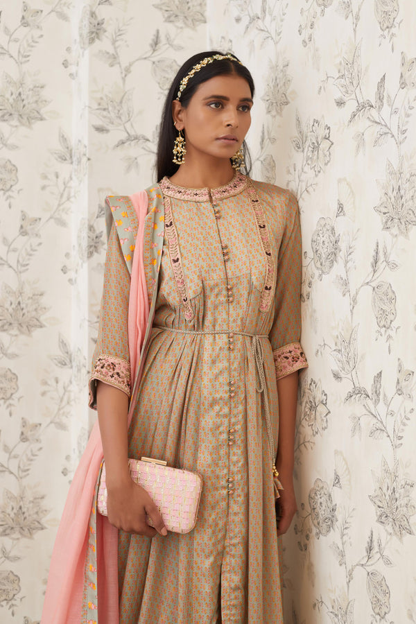 Light Olive Green Anarkali Set.