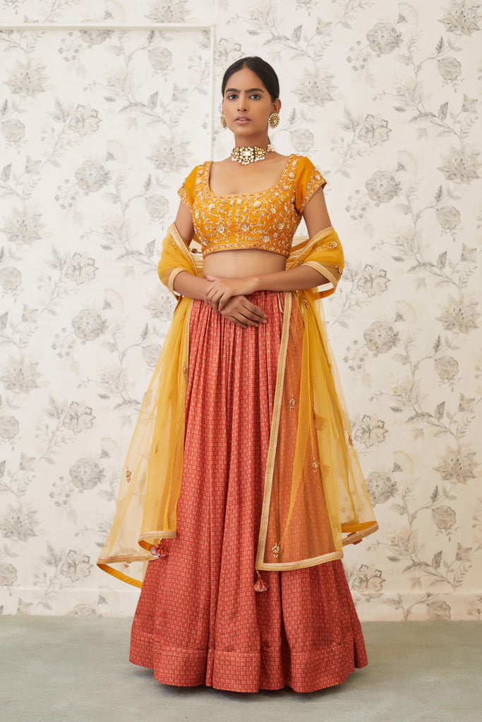 Mango Colored Soft Banarasi Silk Saree with Zari Weaving and Contrast Blouse  | The Silk Trend
