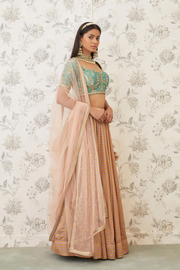 Green Beige Lehenga Set.