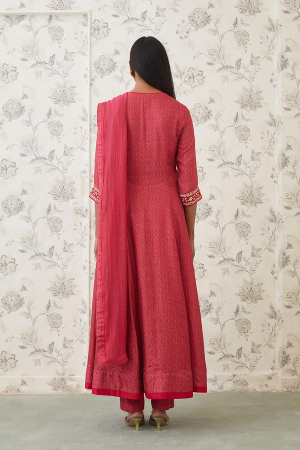 Coral Anarkali Set.