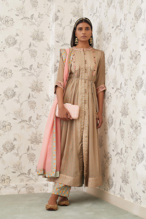 Light Olive Green Anarkali Set.