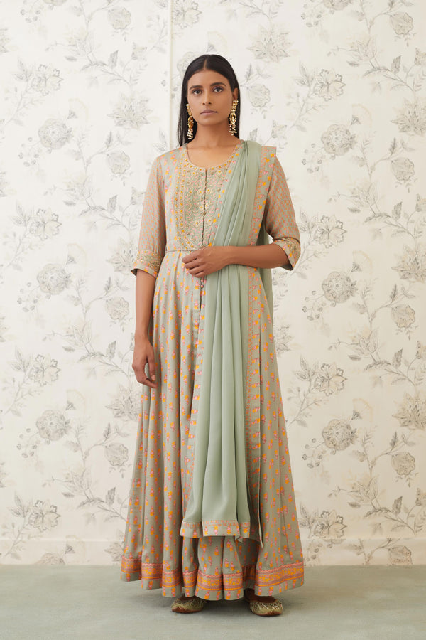 Light Olive Green Anarkali Set.