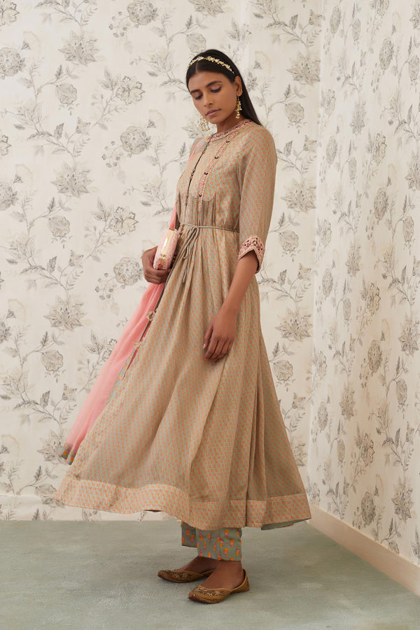 Light Olive Green Anarkali Set.