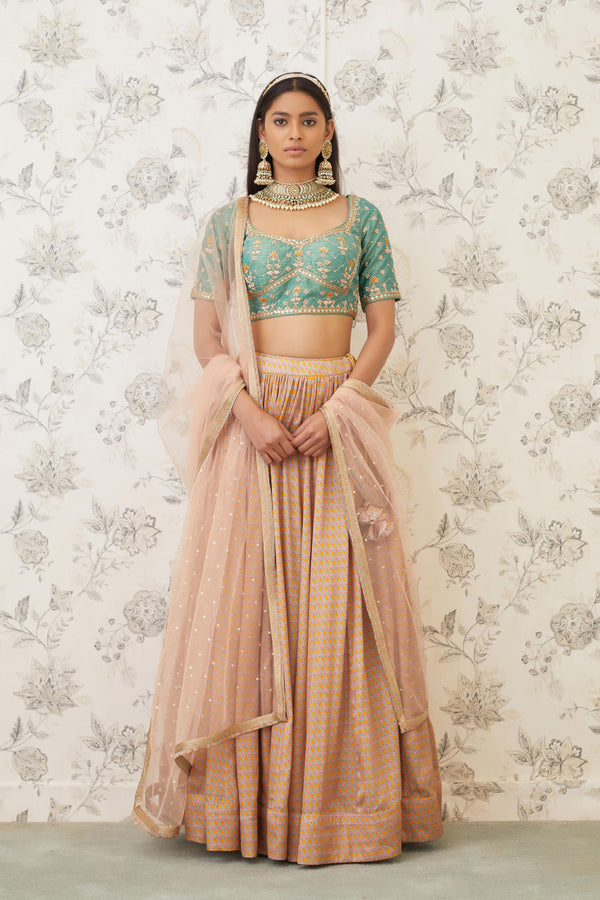 Green Beige Lehenga Set.