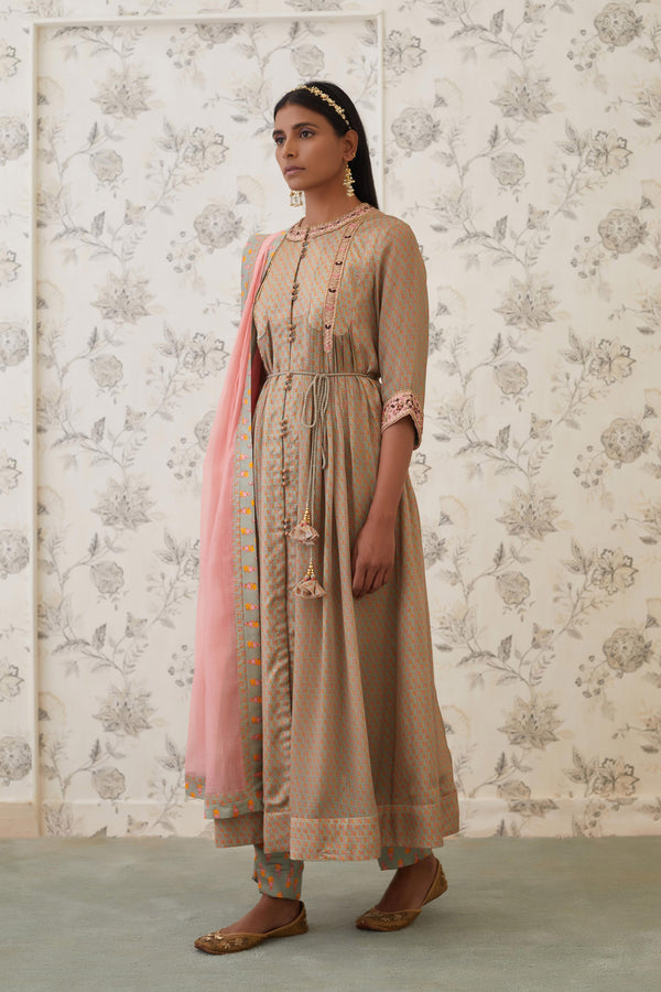 Light Olive Green Anarkali Set.