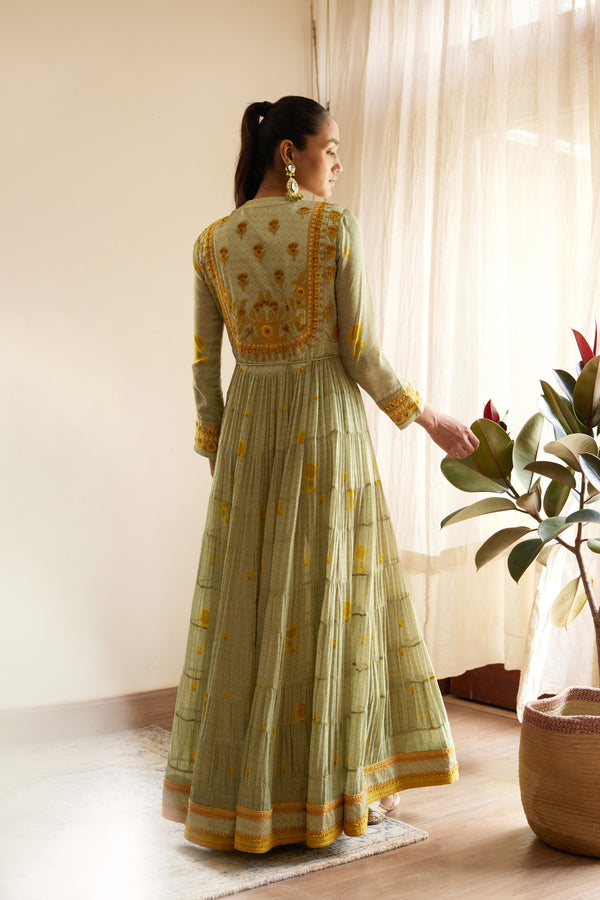 Neutral Green Anarkali Set.