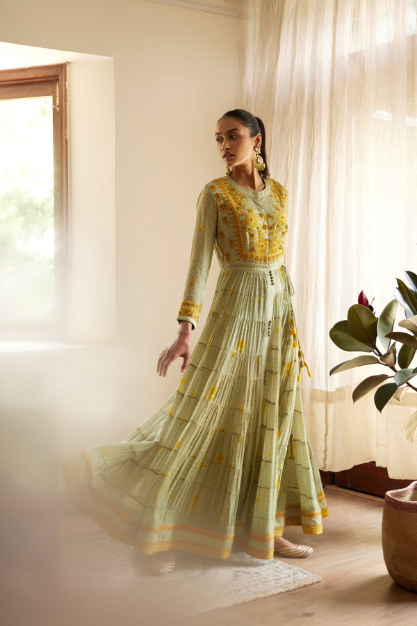 Neutral Green Anarkali Set.